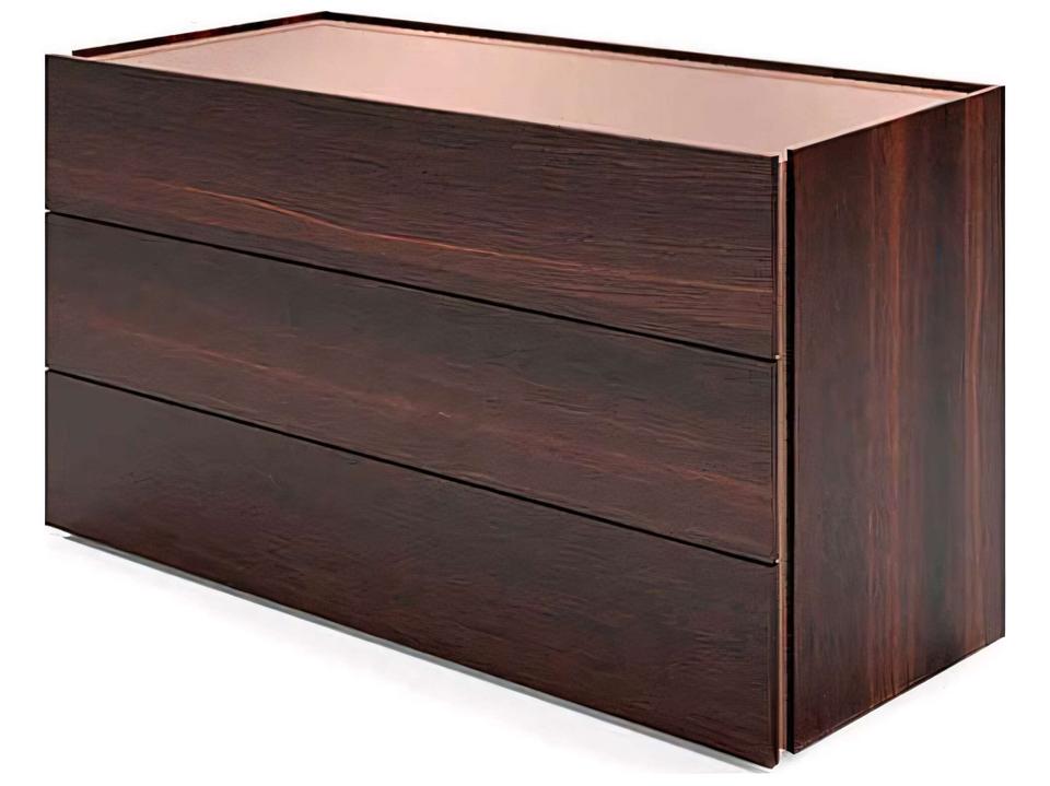 Atlante 3-Drawer Dresser in Burnt Oak Wood with Bronze Glass Trim