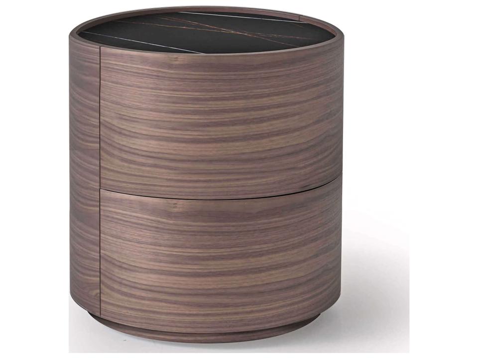 Dedalo 2-Drawer Nightstand Brown Walnut Wood with Recessed Top