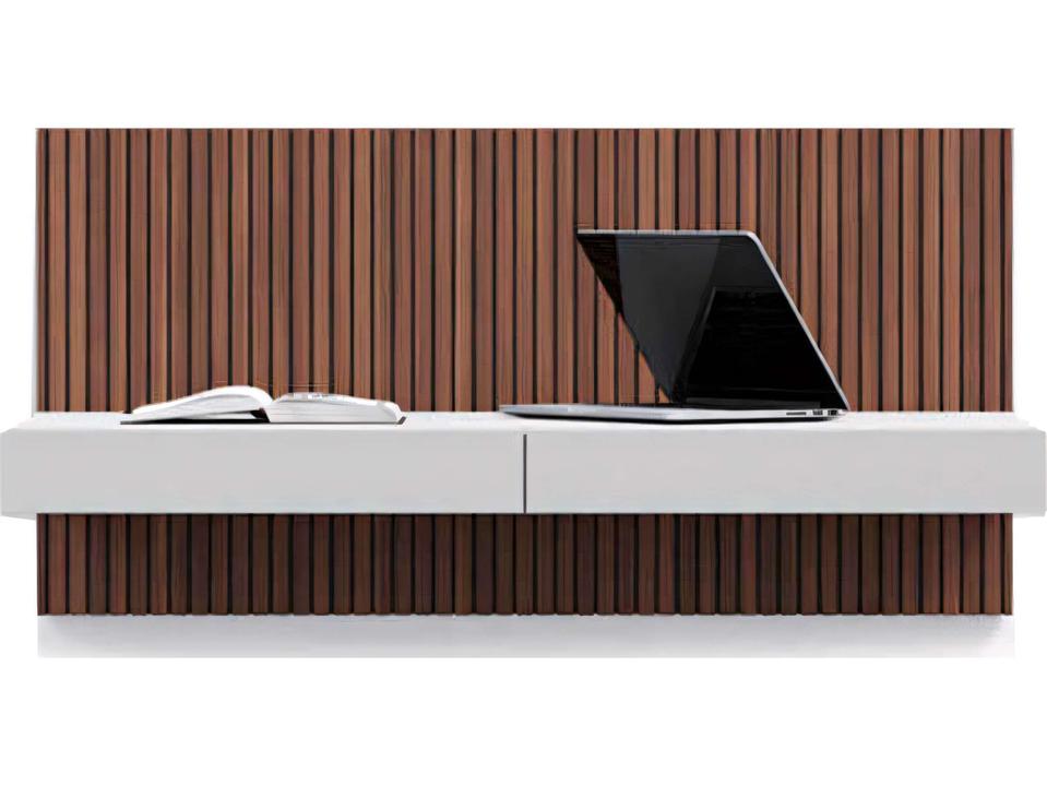 Ala Floating Desk with Drawers Walnut Fog Grey Wood