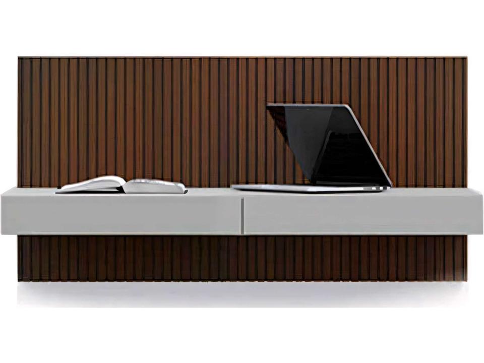 Ala Floating Burnt Oak Grey Brown Wood Desk with 2 Drawers