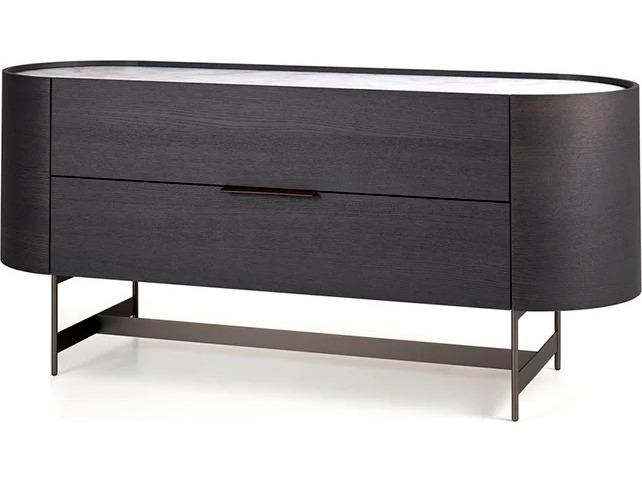 Dedalo 2-Drawer Dresser 67 Inch Dark Grey Ash Calacatta Marble Glass Titanium