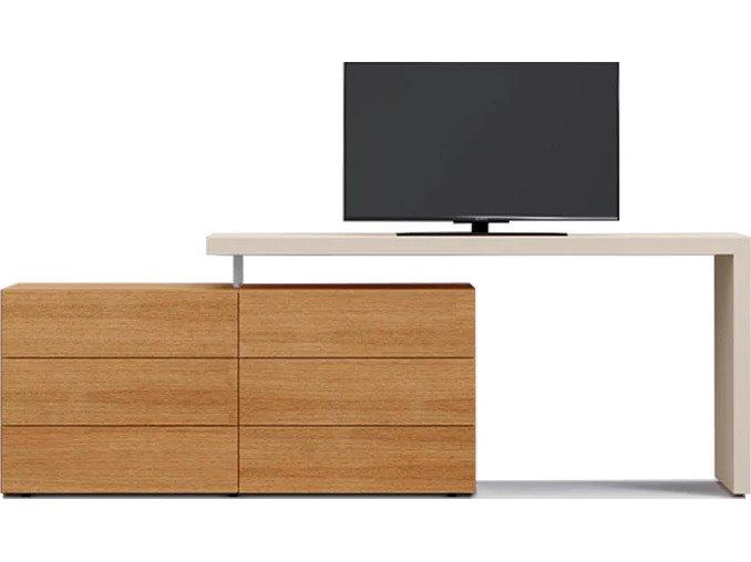 People Domino 87-Inch Desk Dresser in Natural Ash and Seta Beige Matt Lacquer