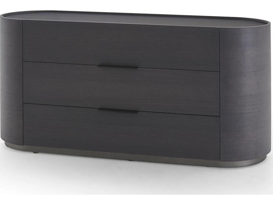 Dedalo 3 Drawers Dresser 67-Inch Dark Grey Ash Titanium Matt Plinth Black Hard Leather Handle