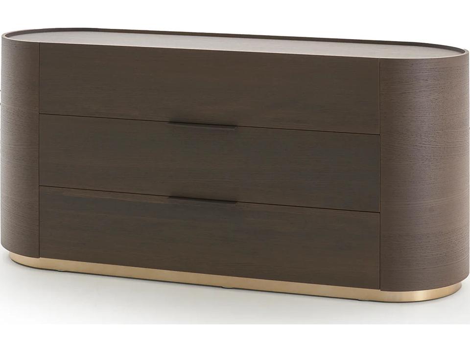 Dedalo 3-Drawer Dresser 67 Inch Burnt Oak with Bronze Plinth