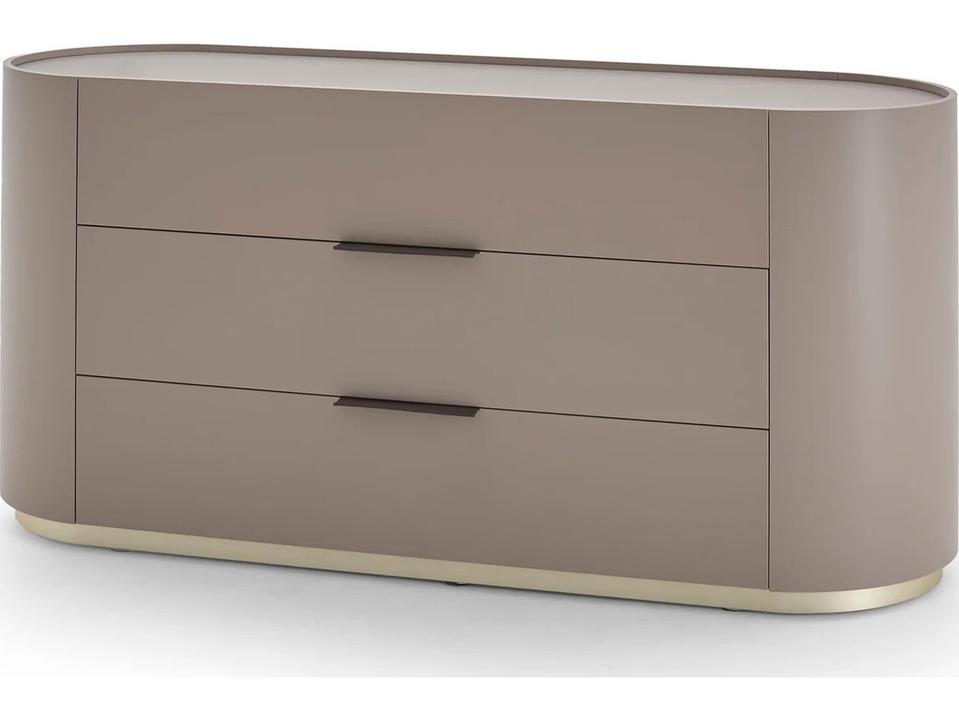Dedalo 3-Drawer Dresser 67-Inch Ecru Medium Beige with Brown Leather Handle