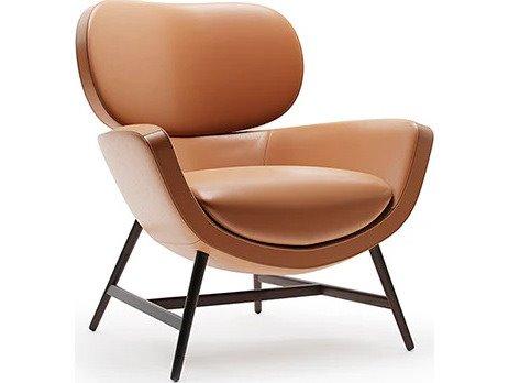 Laurie Upholstered Armchair in Brown Doge Leather with Burnt Oak Legs