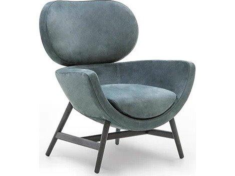 Laurie Upholstered Armchair in Dark Grey Nabuk Leather with Dark Grey Ash Base