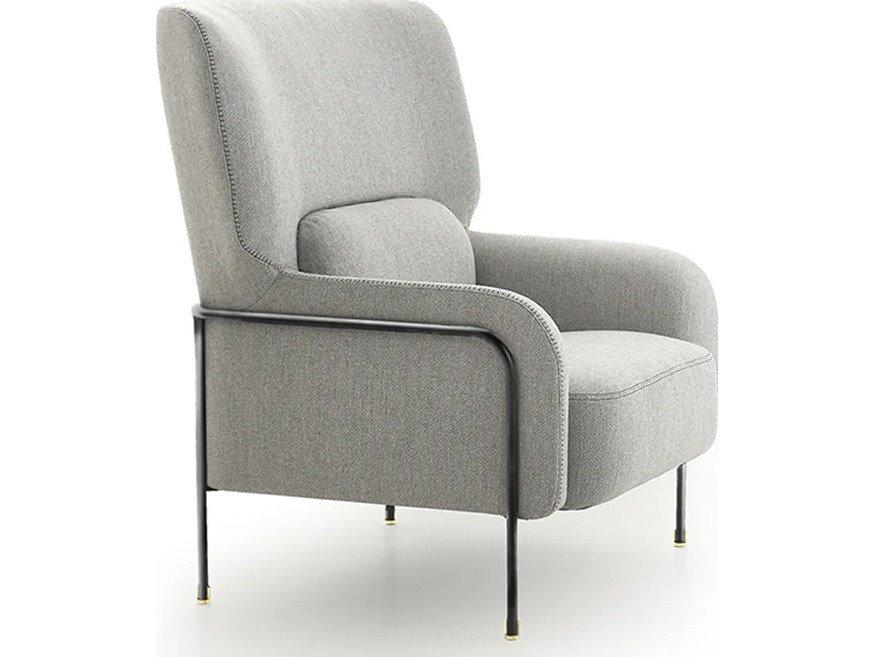 Platea Lounge Arm Chair 35 Inch Light Grey Fenice Fabric with Titanium Matt Metal Base