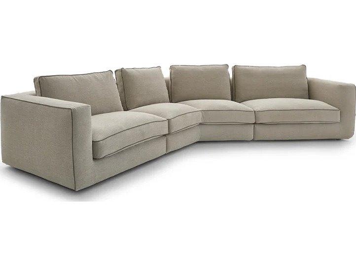 Nice Sectional Sofa in Beige Nuvole Fabric with Olive Brown Piping