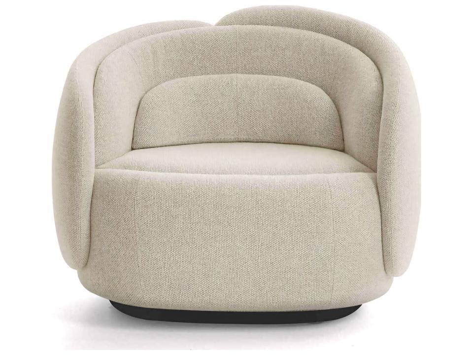 Peonia Accent Chair in Aries Beige Fabric with Black Plinth Base