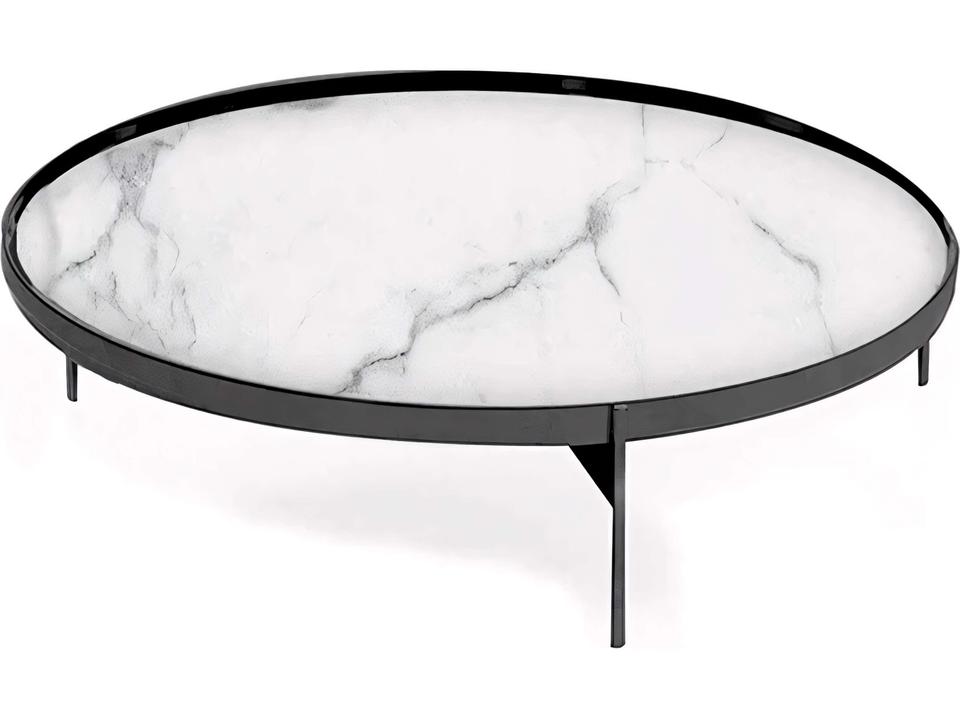 Abaco Round Calacatta Marble Glass Coffee Table with Matt Titanium Base