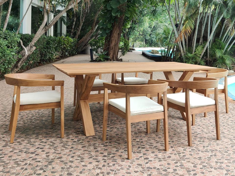 Bali Teak 7 Piece Rectangle Dining Set with 6 Armchairs