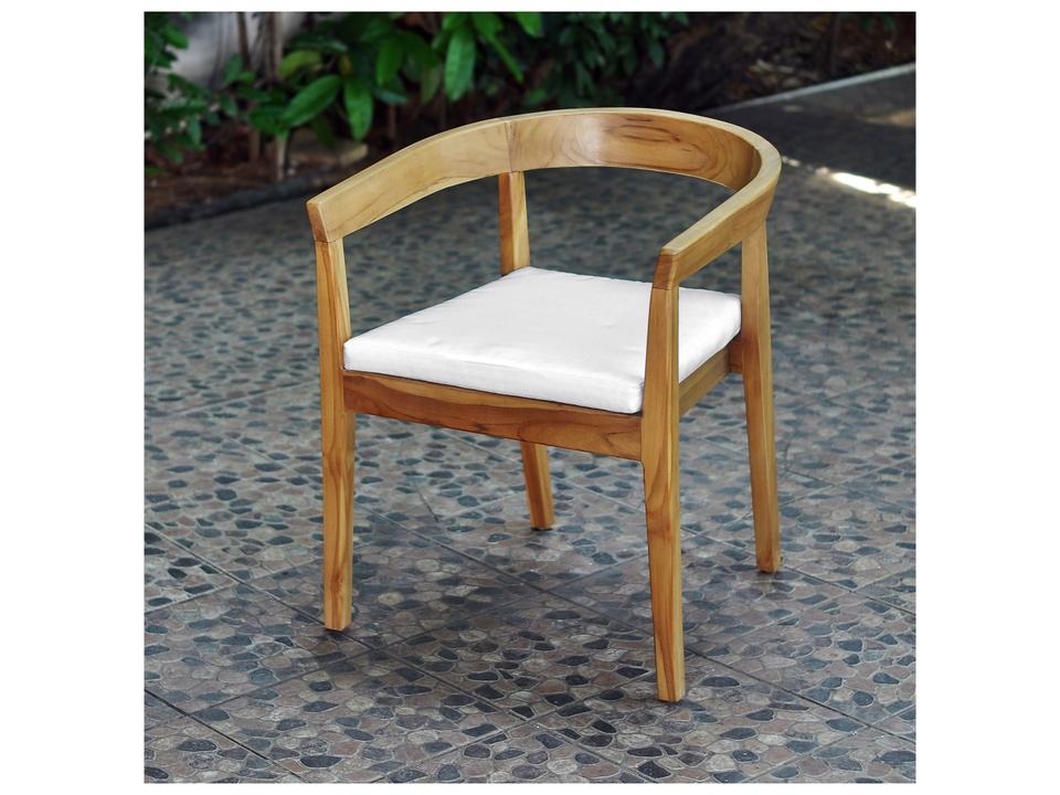 Bali Teak Outdoor Dining Arm Chairs with Cushions Set of 2