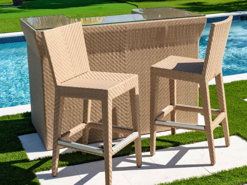 Austin 3-Piece Outdoor Bar Set with Glass Top and Two Stools