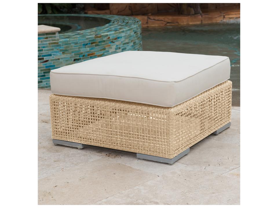 Austin Outdoor Aluminum Wicker Honey Ottoman with Cushion