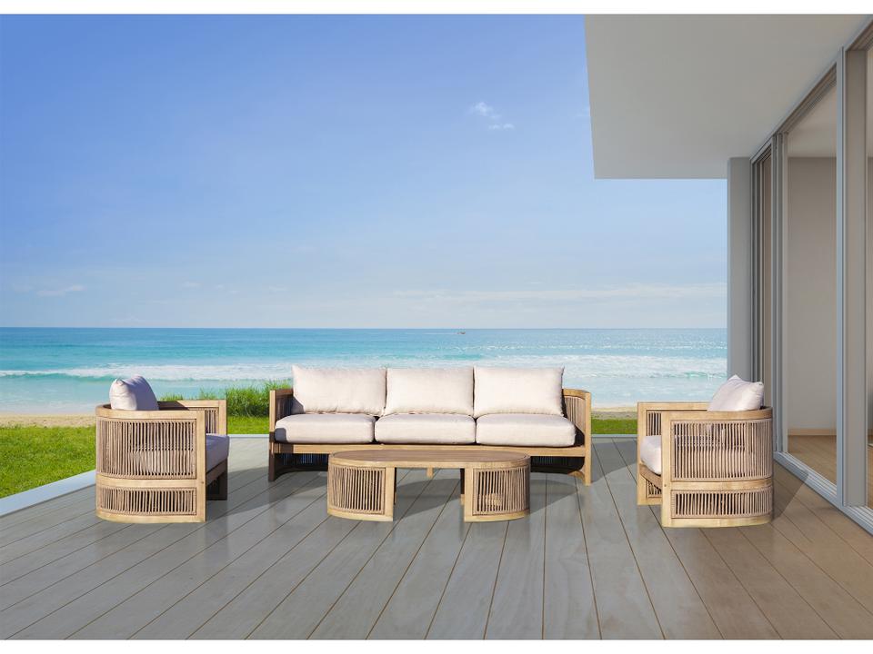 Cabo 4-Piece Outdoor Loveseat Seating Set Natural Acacia Finish