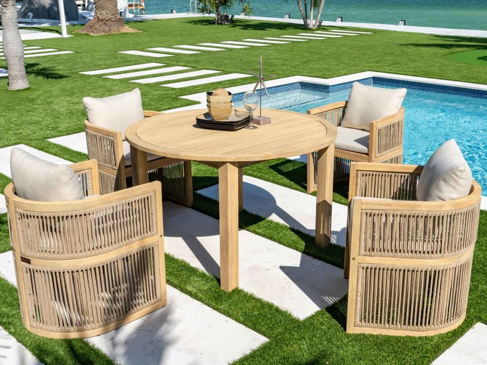 Cabo 5-Piece Barrel Round Dining Set with Acacia Wood