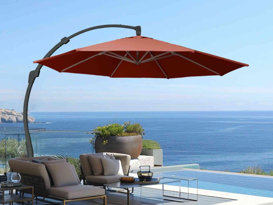 11.5 Ft Cantilever Sunbrella Terracotta 360 Umbrella w/Movable Base