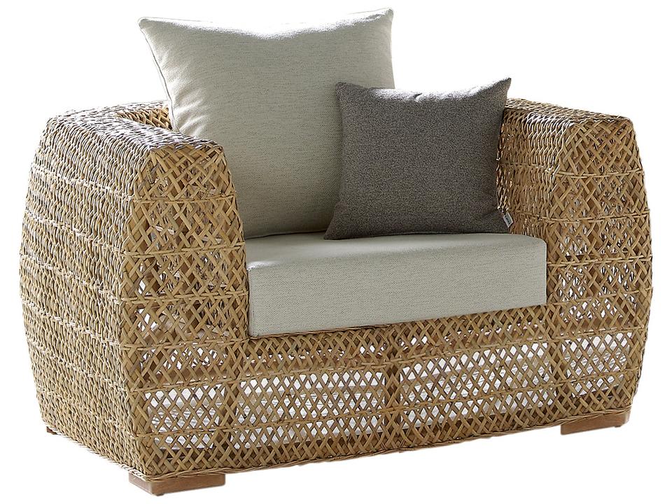 Sumatra Rattan Wicker Lounge Chair with Beige Cushions