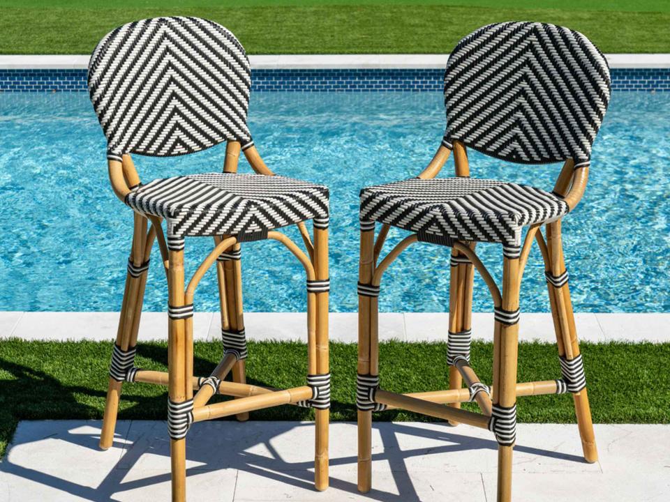Nerea Set of 2 Counter Stools in Black and White Rattan