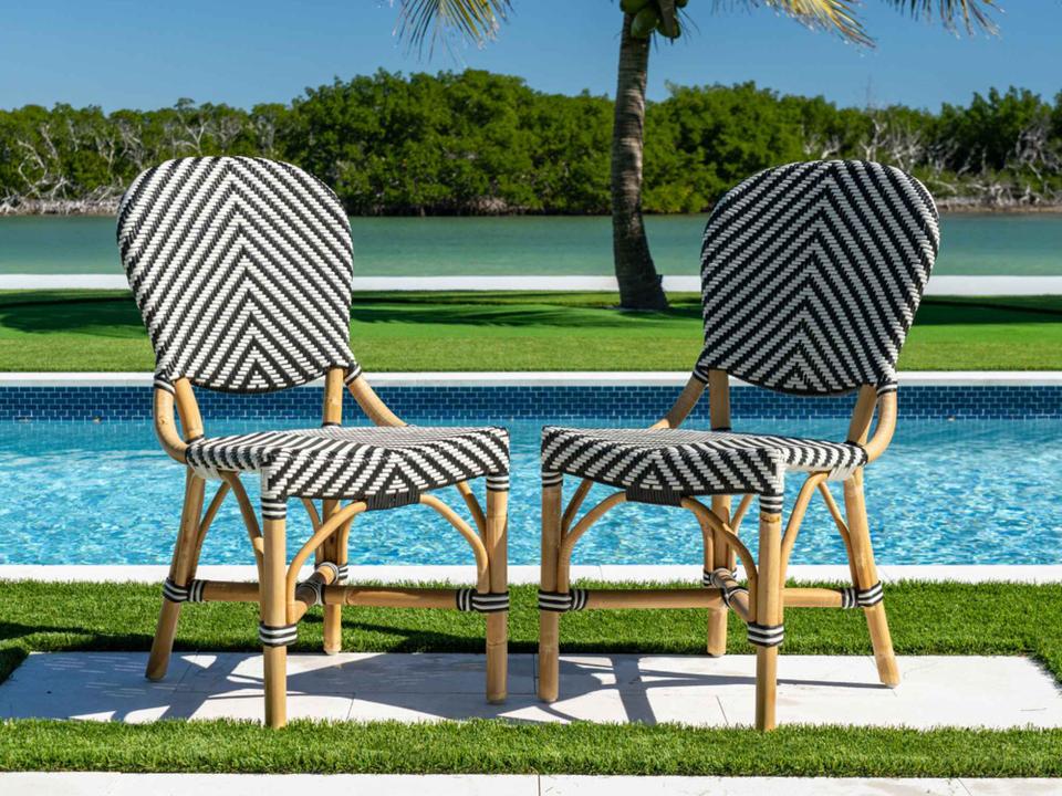 Nerea Set of 2 Side Chairs Black and White Synthetic Weave with Rattan Frame