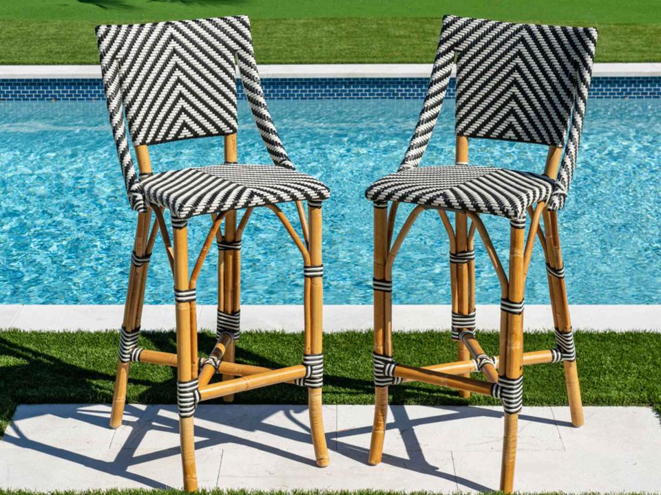 2-Piece Paige Bar Stool Set in Black and White Rattan