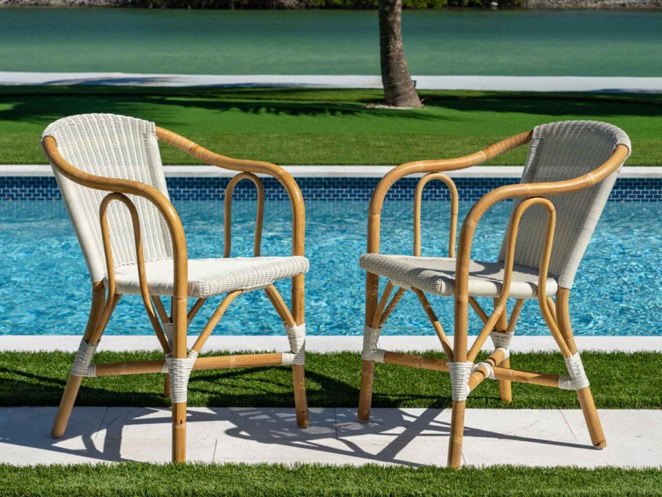 Barina Natural Rattan and White Weave Bistro Armchairs Set of 2