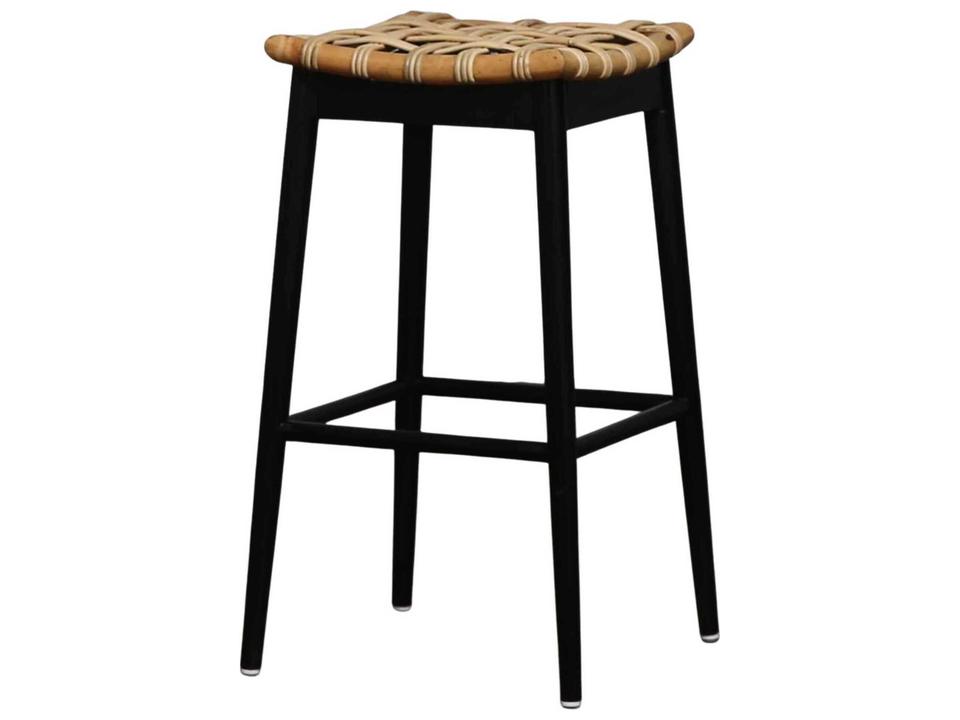 Black Natural Wicker Bar Stool Set of 2
