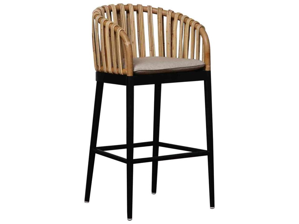 Java Barstool with Black Wood Frame and Rattan Accents