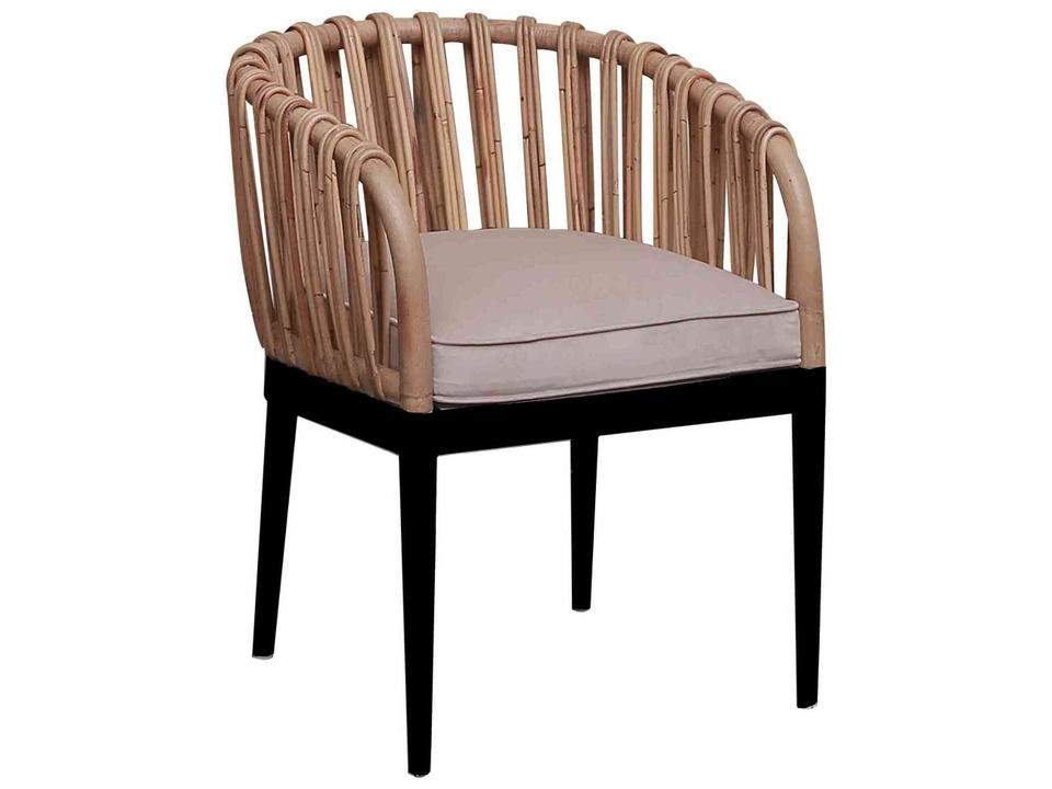 Java Upholstered Dining Armchair Black Wood and Natural Rattan