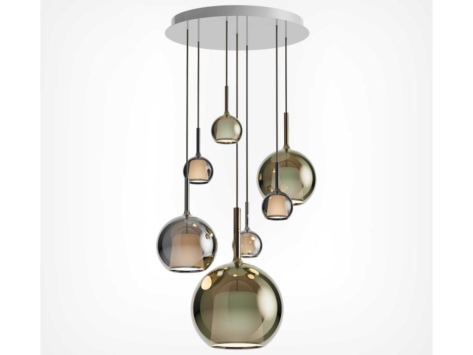 Glo 7-Light Rectangle Pendant with Rose Gold Silver and Black Mixed Glass