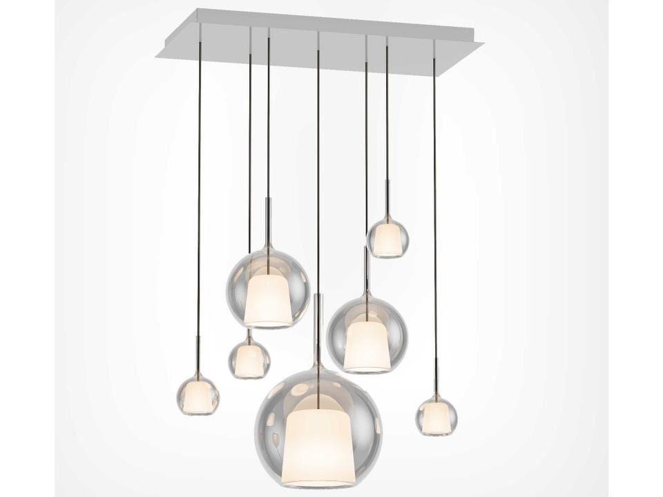Glo 7-Light Transparent Glass Globe Island Pendant with Matte White Canopy