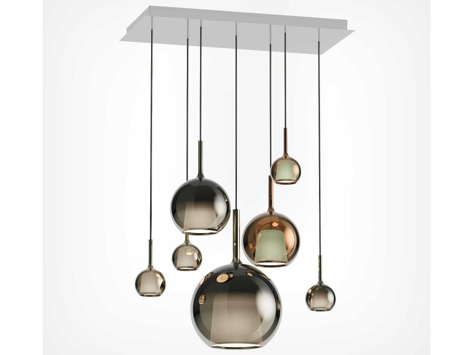 Glo 7-Light Globe Island Pendant in Mirroring Black Glass with Matte White Canopy