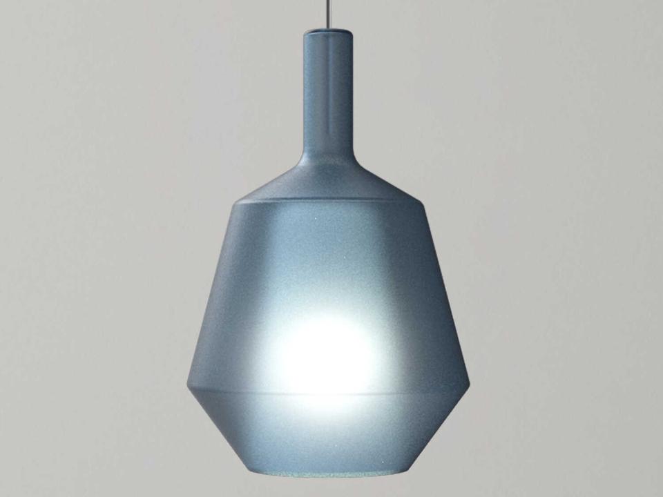 MoM Fatty 1-Light Mini Pendant in Matte Blue Avio Glass with Titanium Canopy