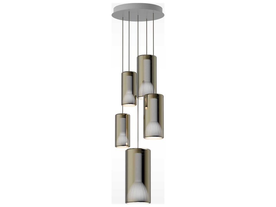 Lit 5-Light Gold Cylinder Pendant