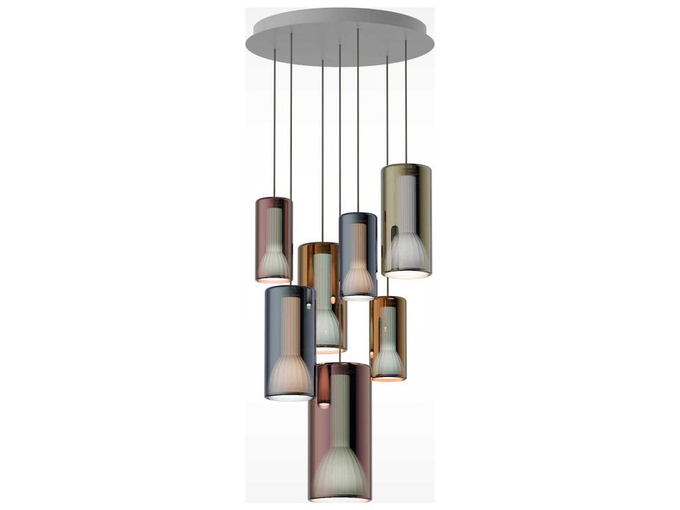 Light Lit 7-Light Linear Multi-Pendant in Mixed Glass and White Canopy