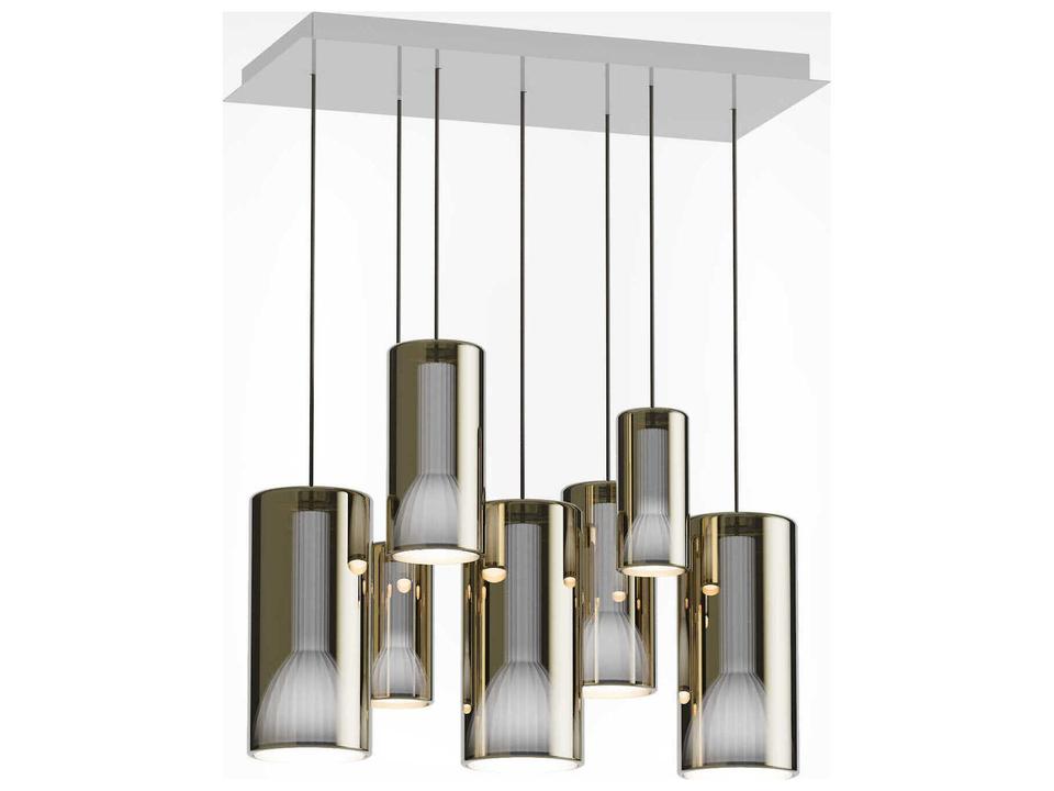 Lit 7-Light Gold Cylinder Island Pendant