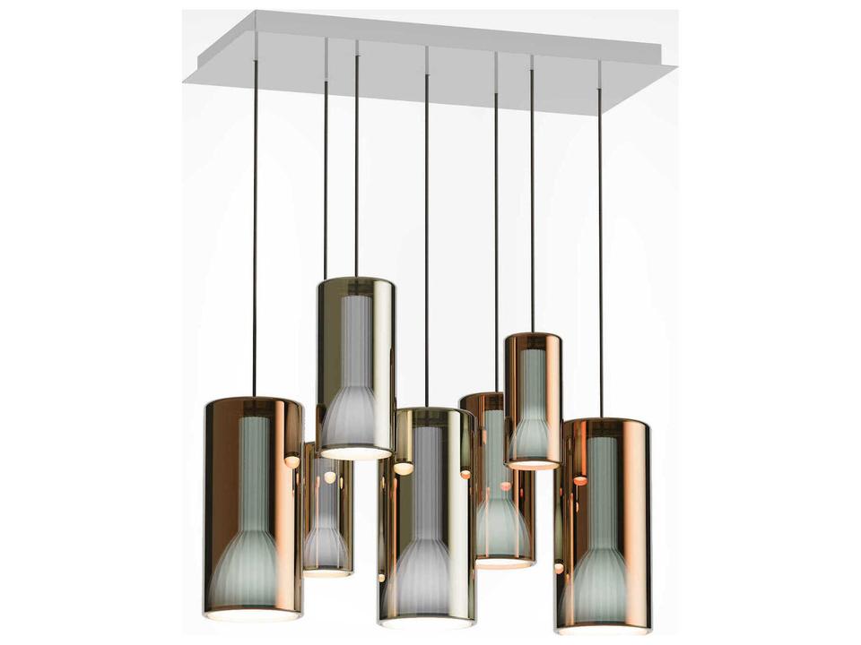 Lit 7-Light Gold Orange Cylinder Island Pendant