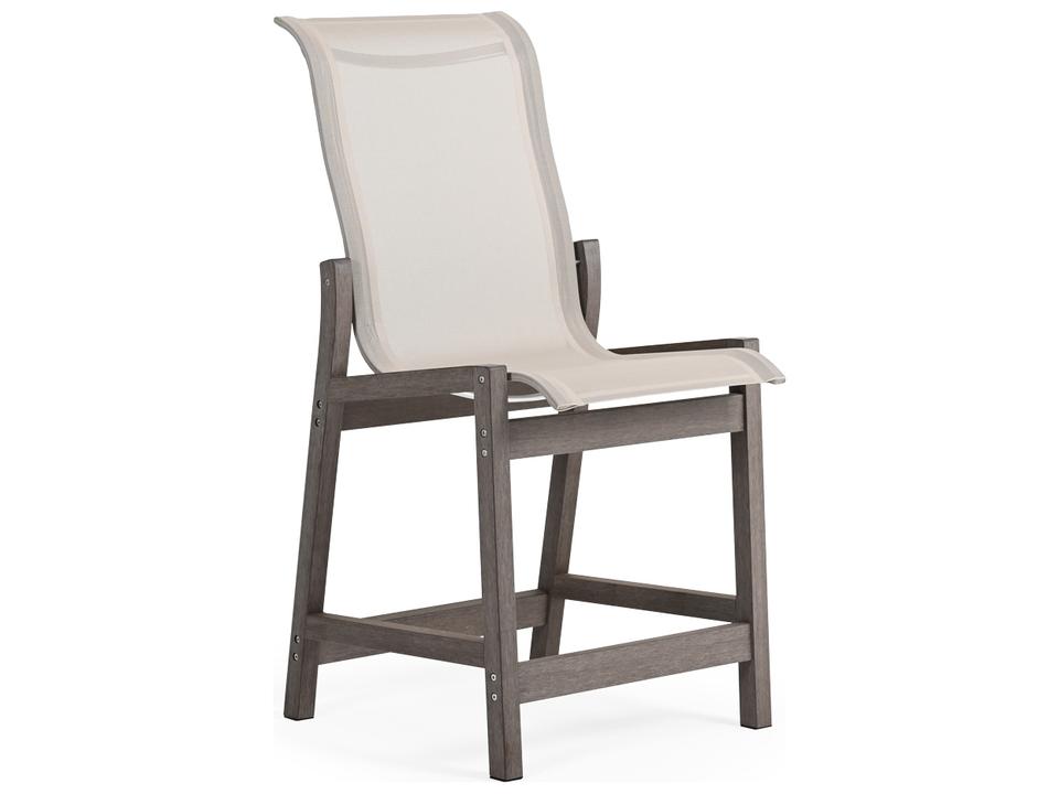 Miramar Outdoor Sling Counter Stool in Weathered Teak with Natural Sling