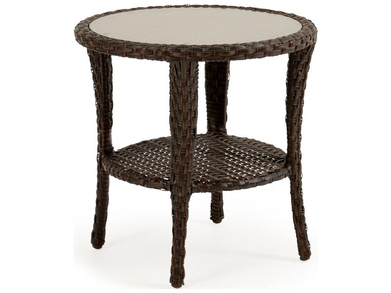 Alexandria Round Wicker Outdoor End Table with Glass Top