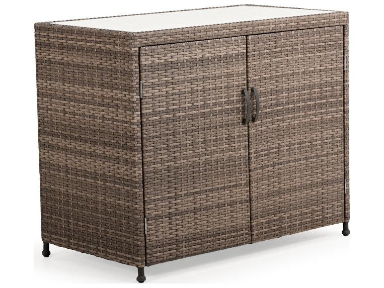 Augusta Wicker Rectangular Outdoor Patio Console Table with Doors