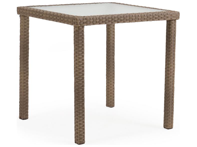 Seaside Square Counter Table Wicker Glass Top Oyster Grey