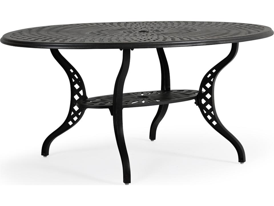 Oxford Cast Aluminum Weathered Black Oval Elliptical Outdoor Dining Table with Umbrella Hole