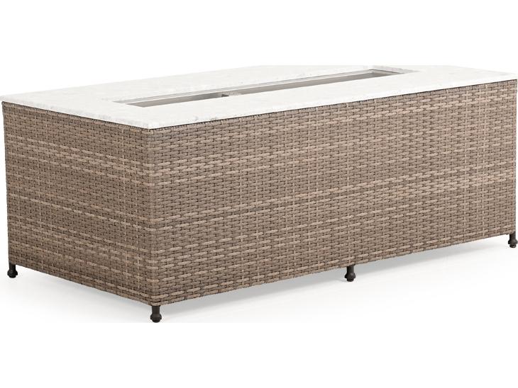 Augusta Wicker Rectangular Stone Top Outdoor Fire Pit Table
