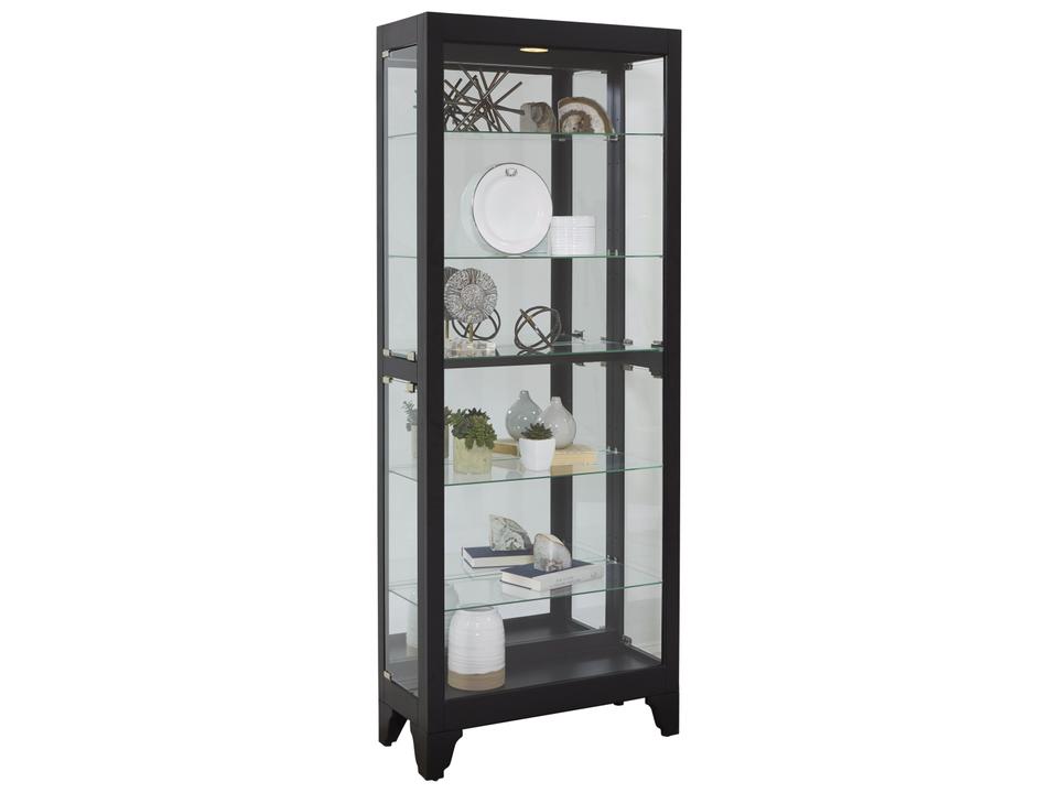 Furniture PFC Curios Modern Curio Cabinet in Onyx Black with Halogen Lighting