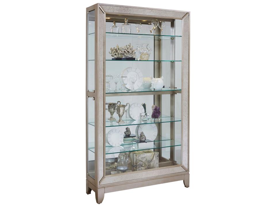 PFC Curios Side Entry Curio Cabinet in Platinum with Antiqued Mirror