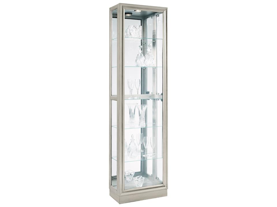 PFC Curios Platinum Silver Glass Curio Cabinet with Halogen Light