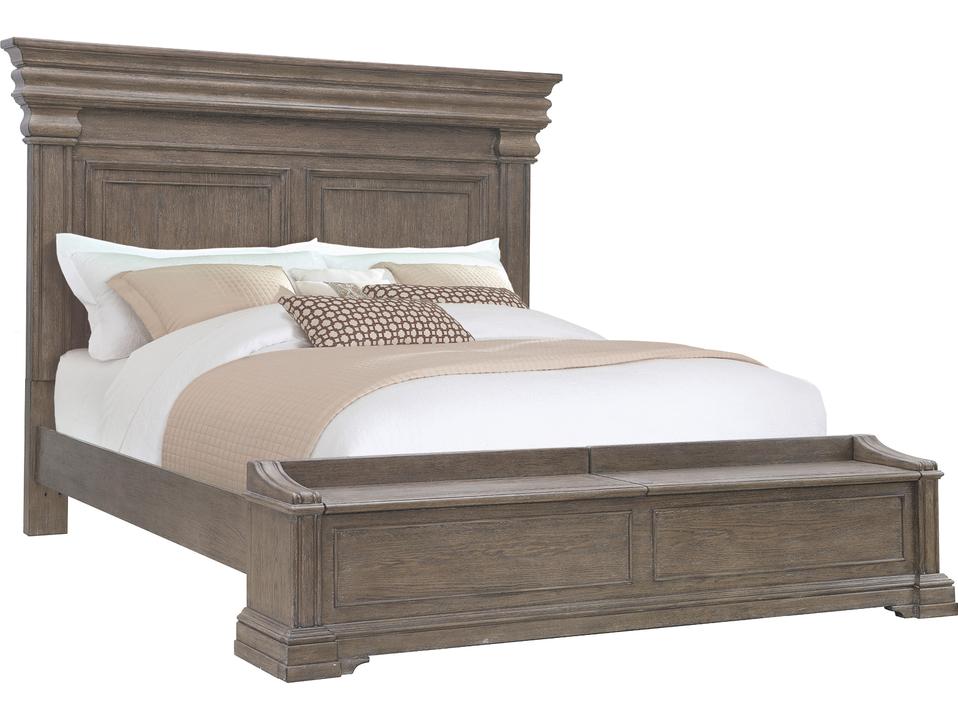 Madison Ridge King Panel Bed with Storage Footboard in Natural Bark Finish