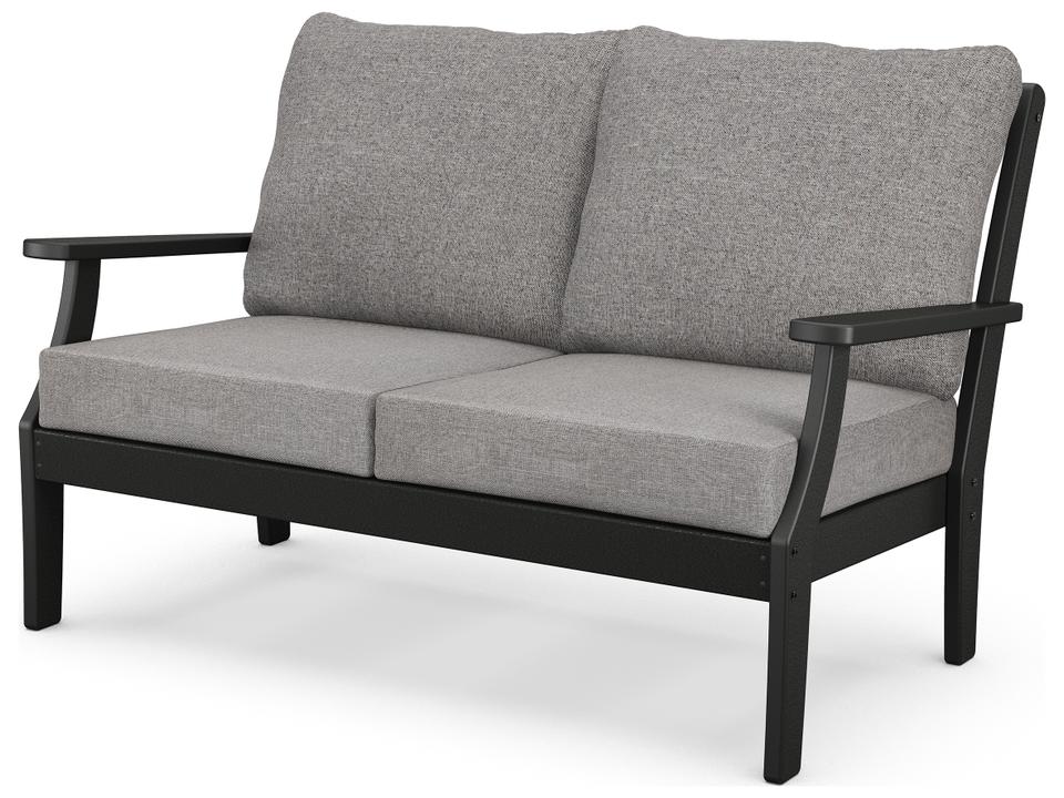 POLYWOOD Braxton Outdoor 2-Seat Loveseat in Slate Grey with Performance Fabric Cushions