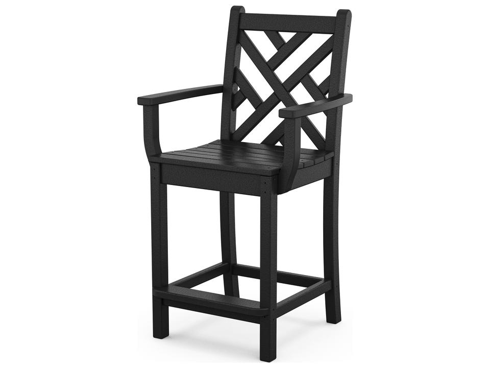 POLYWOOD Chippendale Counter Arm Chair All-Weather Recycled Plastic Slate Grey